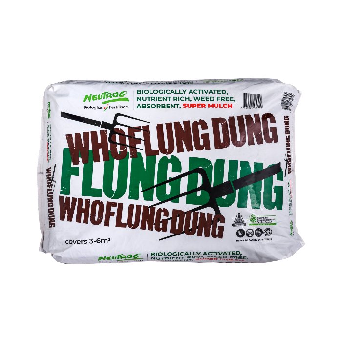 Bag of NeutroG Whoflung Dung fertilizer on a white background