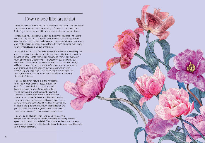 Floral illustration with text on a light purple background