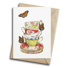 teacups butterflies greeting card