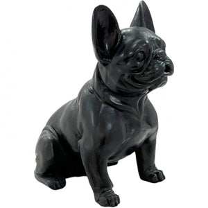 Black ceramic bulldog figurine on a white background