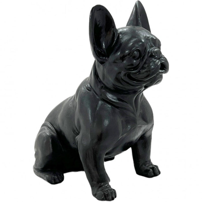 Black ceramic bulldog figurine on a white background