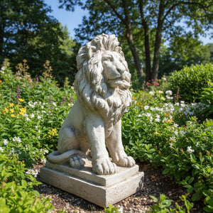 Stone lion statue on a white background