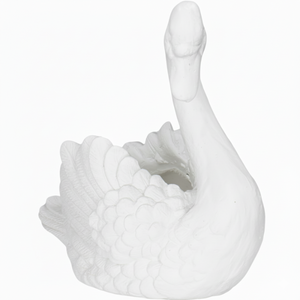 A white swan figurine with detailed feather textures and a curved neck, shown against a plain white background.