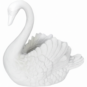 A white swan figurine with detailed feather and neck carvings, shown against a plain white background.