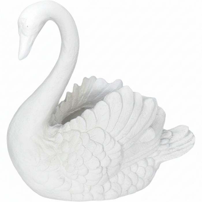A white swan figurine with detailed feather and neck carvings, shown against a plain white background.