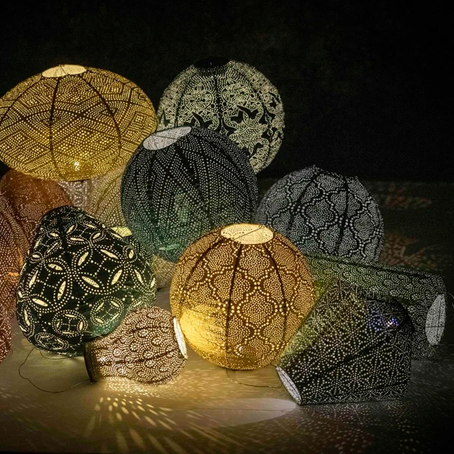 Solar Lantern Round 20cm Light Taupe