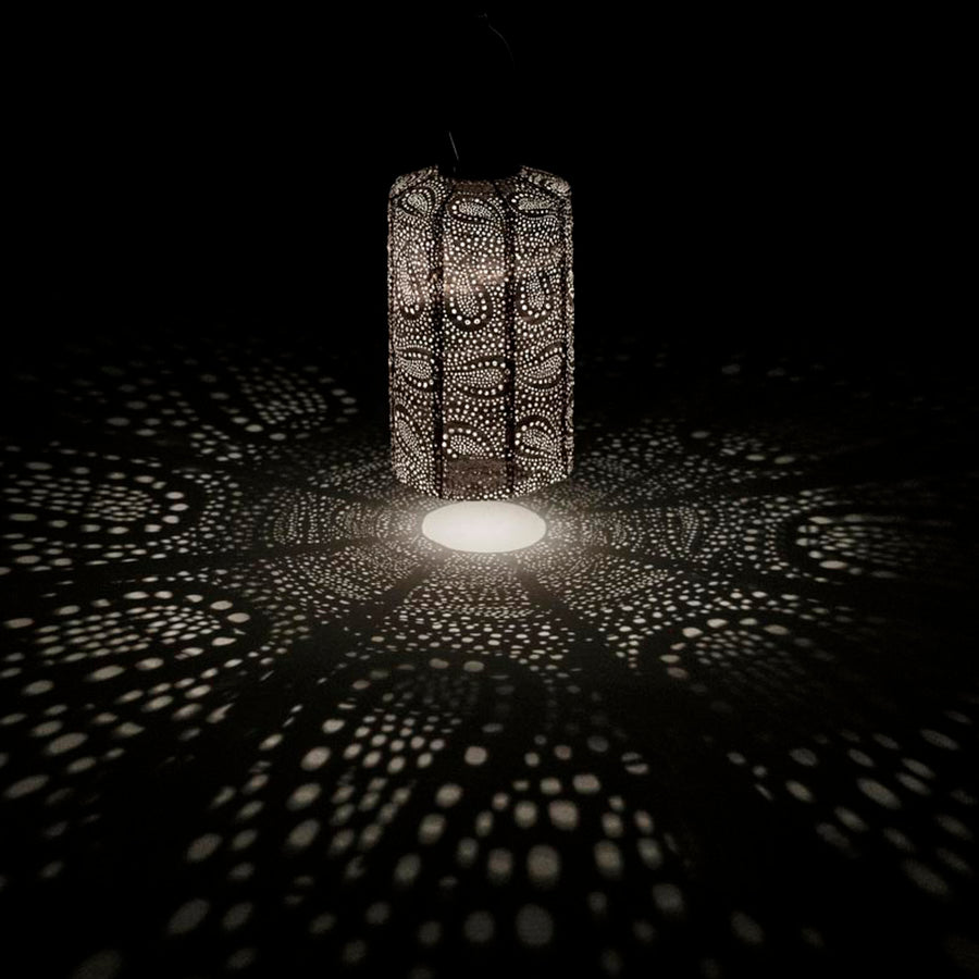 Solar Lantern Cylinder 18cm Silver