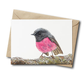 pink robin greeting card