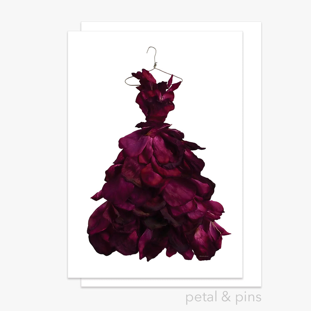 PETAL&PIN Red Wine Rose Gown Greeting Card