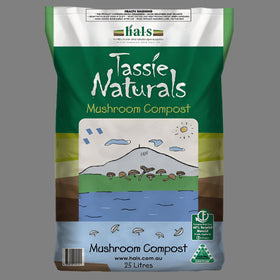 Bag of Tassie Naturals Mushroom Compost on a white background