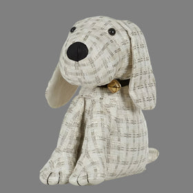 Stuffed dog toy with a textured pattern on a white background