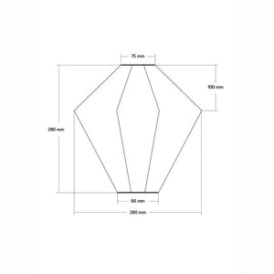 Technical drawing of a diamond shape with measurements on a white background