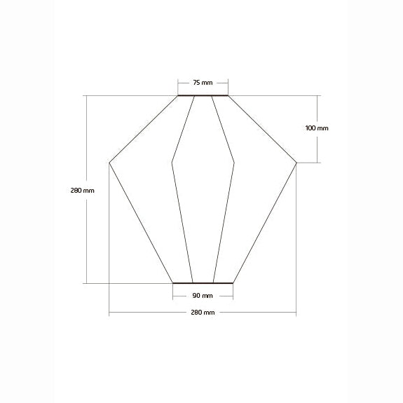 Technical drawing of a diamond shape with measurements on a white background