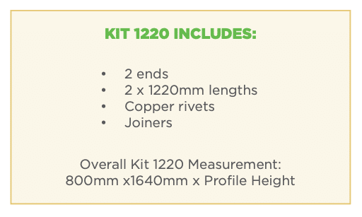 product kit with the included components and measurements.