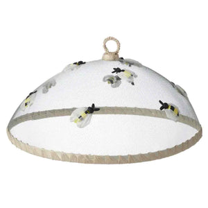 White lampshade with black and yellow designs on a white background