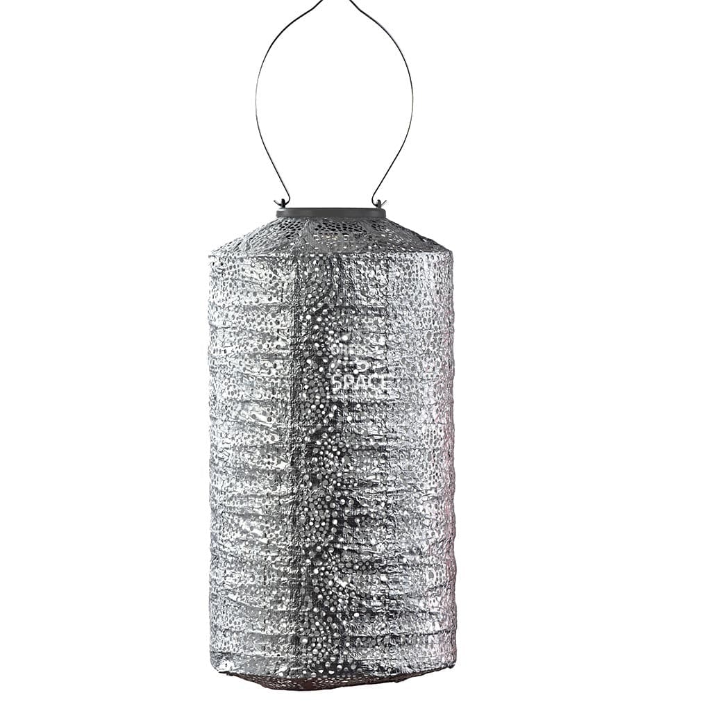 Solar Lantern Cylinder 18cm Silver