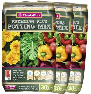 POTTING MIX - PLANTS PLUS PREMIUM MULTI VALUE PACK 3 FOR $39