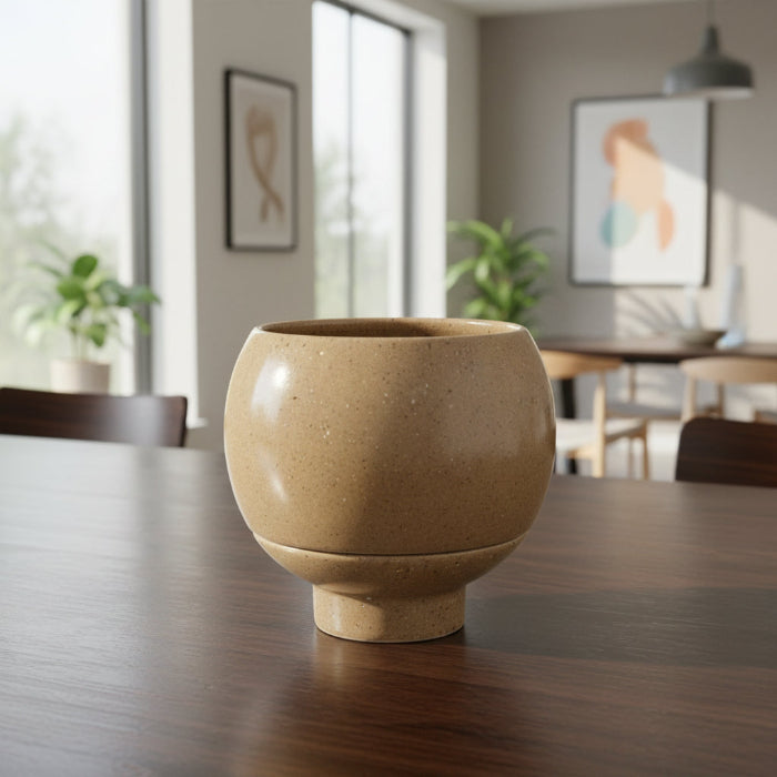 Brown ceramic cup on a white background