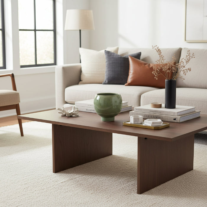 Green ceramic planter in a living room