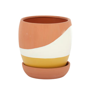 Gold Spliced Ceramic Pot w Saucer