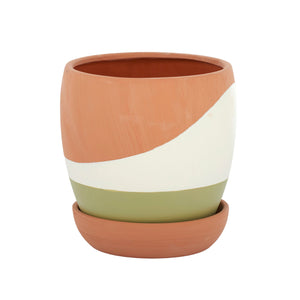 Green Spliced Ceramic Pot w Saucer