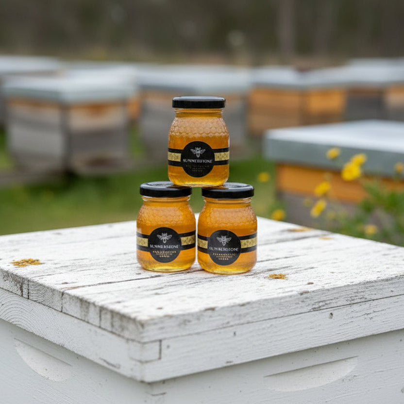 honey jars in an apiary