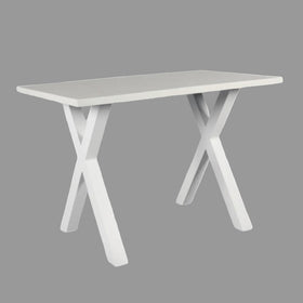 White table with X-shaped legs on a white background