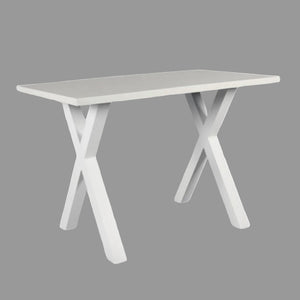 White table with X-shaped legs on a white background
