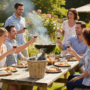 Wicker basket with metal liner on a white background