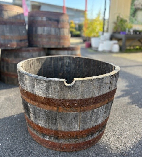 wooden half whisky barrel
