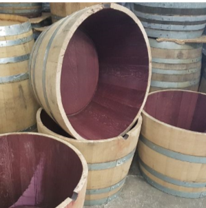 HALF WINE BARREL 68CM DIAMETER LIGHT COLOUR WOOD