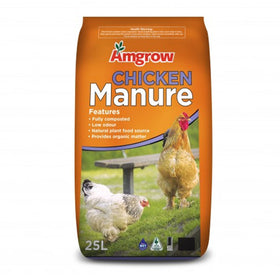 Amgrow Chicken Manure bag with images of chickens on a white background
